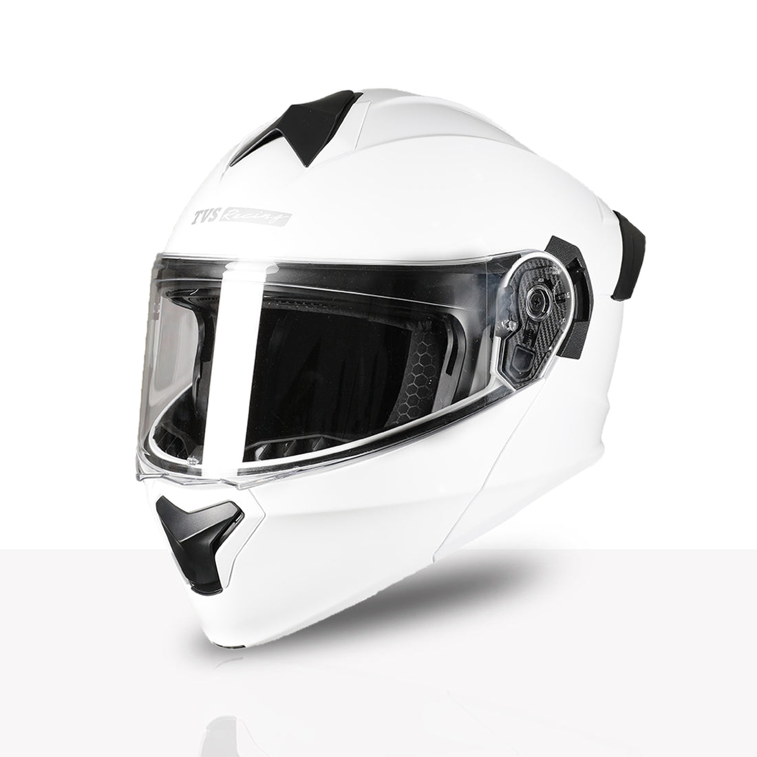 TVS Racing SuperPose Smoked Dual Visor Flip Up Modular Helmet for Men and Women, ISI DOT Certified, ABS Shell, Quick Release Visor, Lightweight, Ventilated, Open Face to Full Face